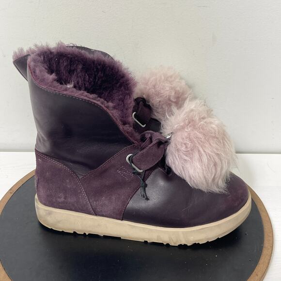 UGG Australia Isley Boots‎ Waterproof Mid Calf Shearling Pom Poms Purple Size 11 - Picture 1 of 10